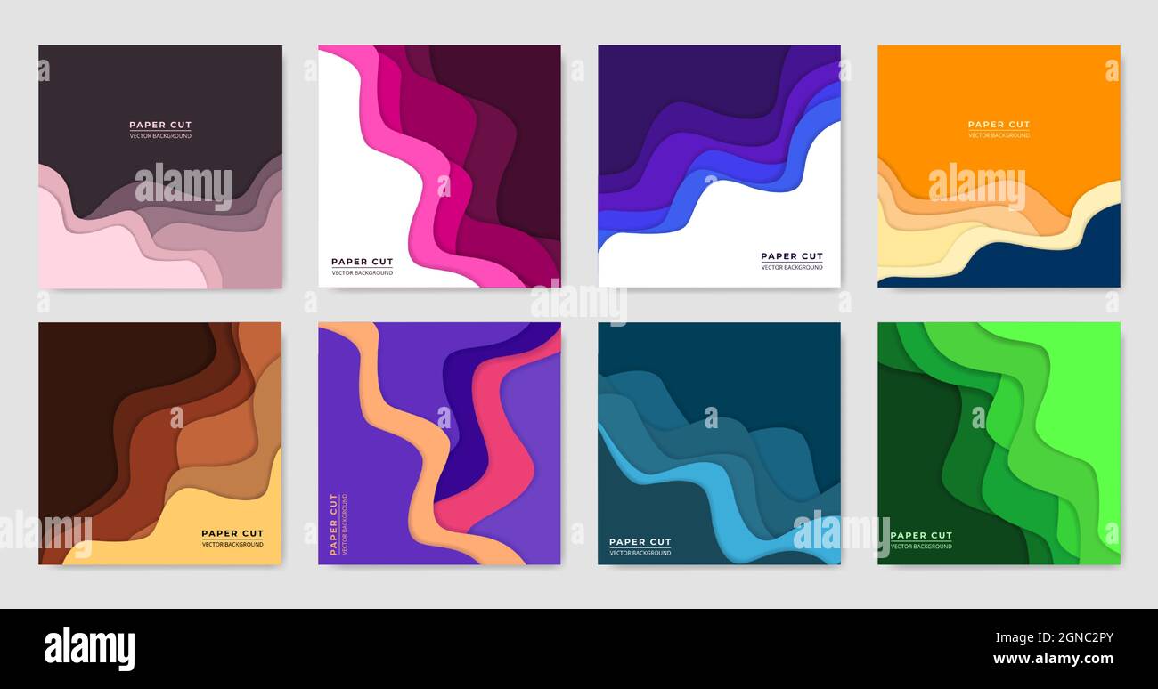 Satz von Vorlage in Papierschnitt bunten Stil Design für Social-Media-Post, Werbung, Branding. Moderne bunte Papier geschnitten Hintergründe Sammlung für Stock Vektor