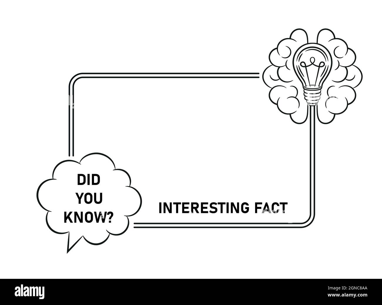 Wussten Sie, interessante lustige Fakten, schnelle Tipps Symbol. Zitat Rahmen mit Glühbirne, Gehirn. Wichtige Lerninformationen, Wissen. Hilfreiche Tipps. Vektor Stock Vektor