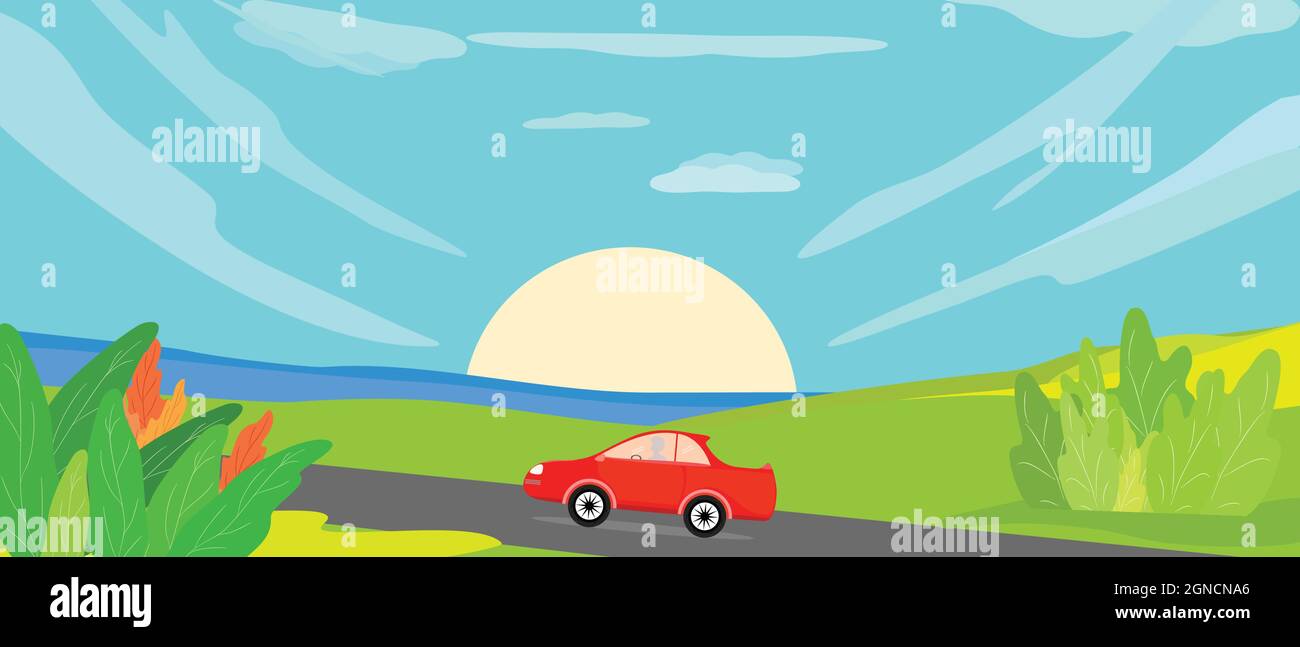 Abstrakte Hintergründe lustig Cartoon Menschen reisen Landschaft Landschaften Sommer Urlaub Tapete Szene Vektor Illustration Stock Vektor