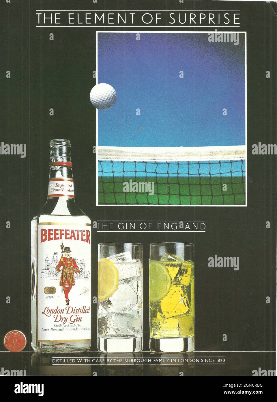 Beefeater Gin London Gin Vintage Werbespot Werbespot der 1970er-Jahre der 1980er-Jahre Stockfoto