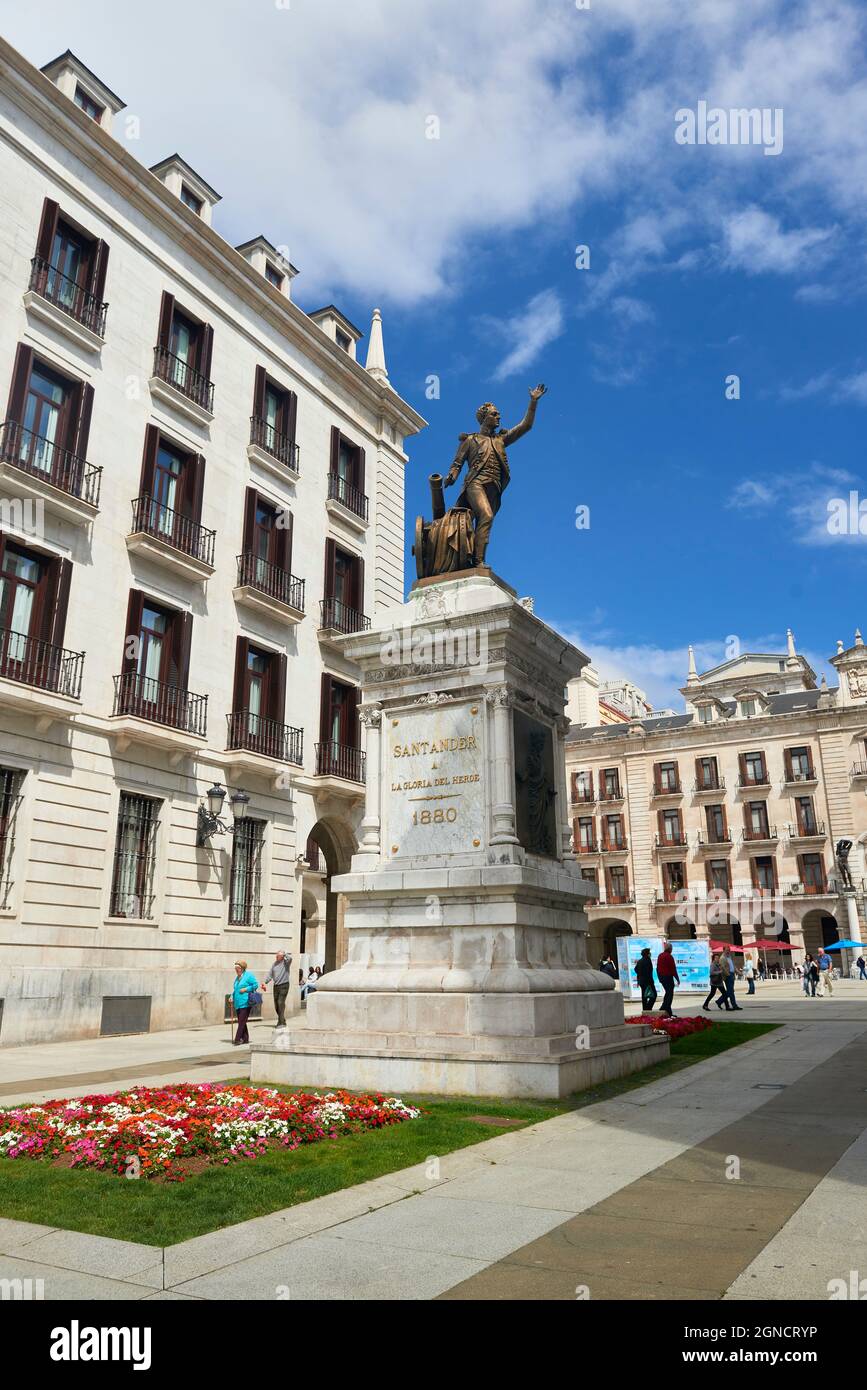 Denkmal für Pedro Velarde Plaza Alfonso XIII. Santander. Kantabrien. Spanien. Stockfoto