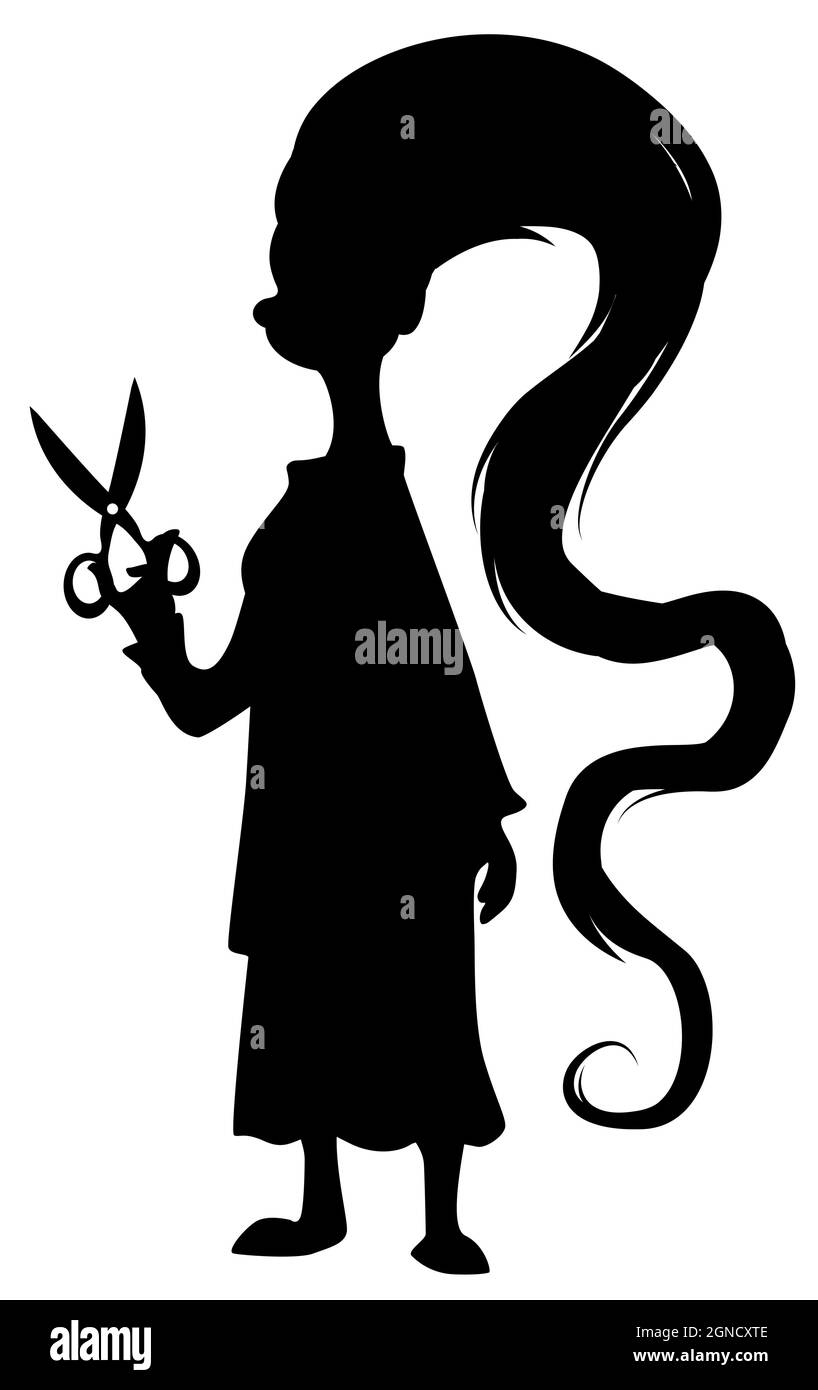 Friseur Frau professionelle, Cartoon Figur Silhouette Schablone schwarz, Vektor-Illustration, vertikal, über weiß, isoliert Stock Vektor