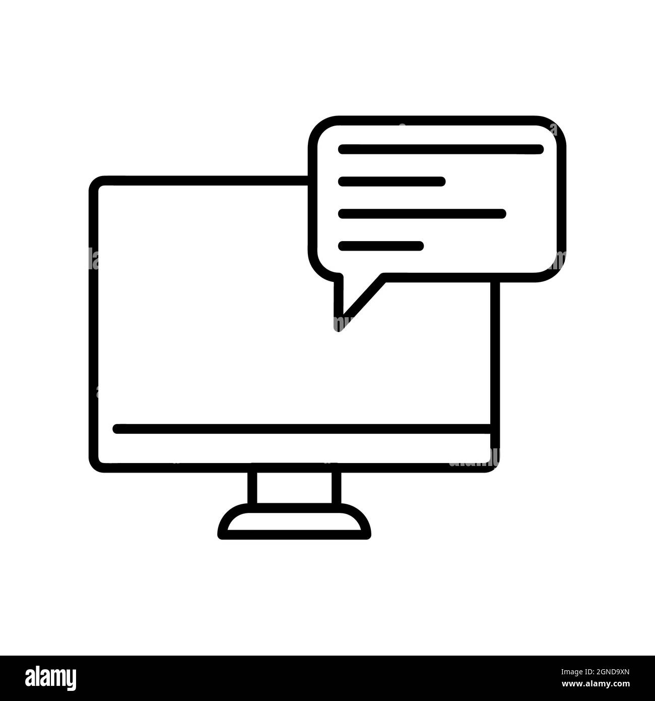 Symbol „Chatten auf pc-Gerät“. Isoliert auf weißem Hintergrund. Einfacher, flacher Vektor. EPS10-Hilfesymbol Stockfoto