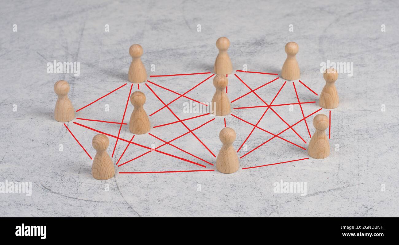 Eine Gruppe von Menschen, die sich über das Internet, geschäftliche Netzwerke und Kommunikation verbinden Stockfoto