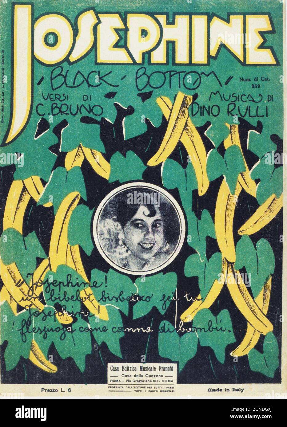 1927 , ITALIEN : die gefeierte amerikanische schwarze Sängerin und Tänzerin JOSEPHINE BAKER ( 1906 - 1975 ), Cover für die italienische Shet-Musik JOSEPHINE : Canzone a ritmo di BLACK BOTTOM , Von C. BRUNO & DINO RULLI - ART DECO - Musical - Ballerina - Cantante - di colore - teatro - Theater - exotisch - spartito - TANZ - DANZA - JAZZ - Bananen - banane - Canzone - Canzonetta - spartito - Radiotage - EIAR ---- Archivio GBB Stockfoto