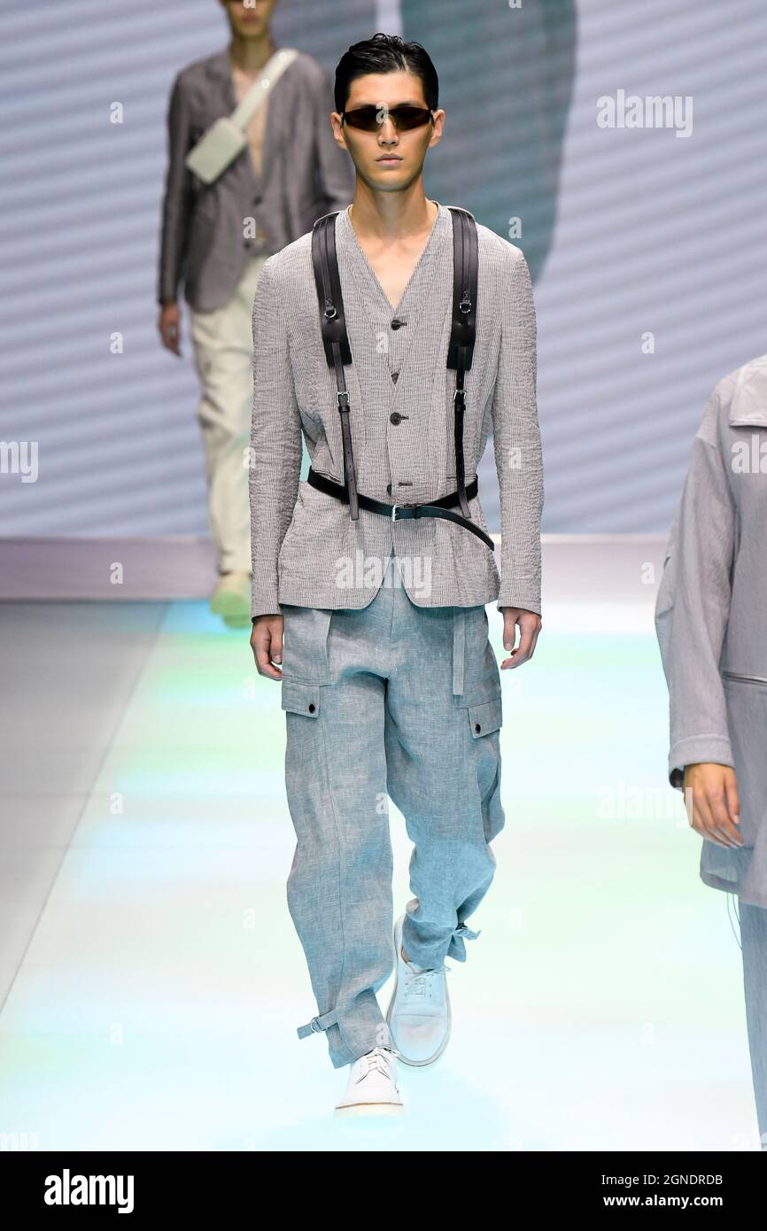 EMPORIO ARMANI SS22 Runway während der Milan Fashion Week am 2021. September - Mailand, Italien. 23/09/2021 Stockfoto