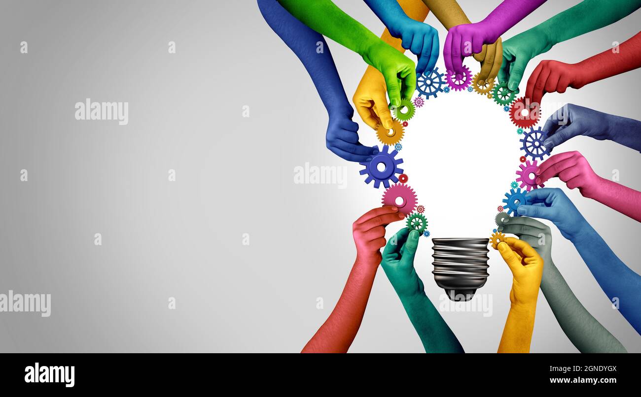 Business Team Diversity Solution gemeinsam denken als eine vielfältige Gruppe von Menschen, die zusammenkommen und die Hände in die Form eines inspirierenden zusammenbringen. Stockfoto