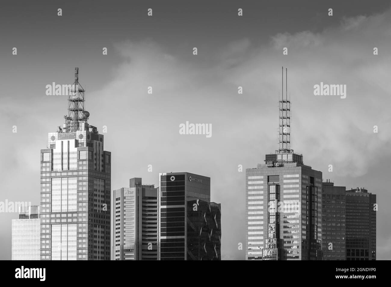 Architektonische Details aus der modernen Skyline von Melbourne, Australien. Stockfoto