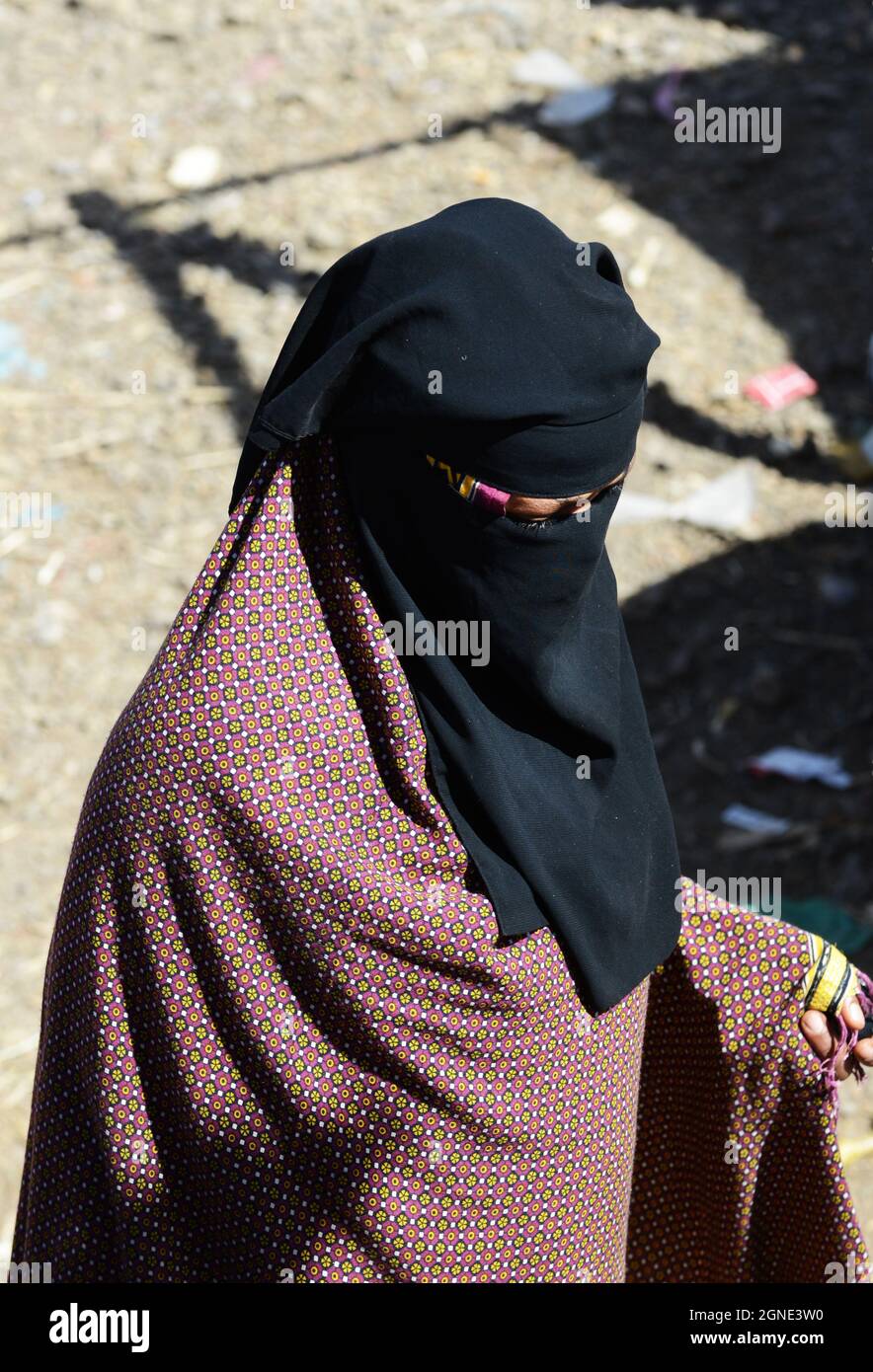 Eine verschleierte Frau auf dem Wochenmarkt in Bati, Äthiopien. Stockfoto