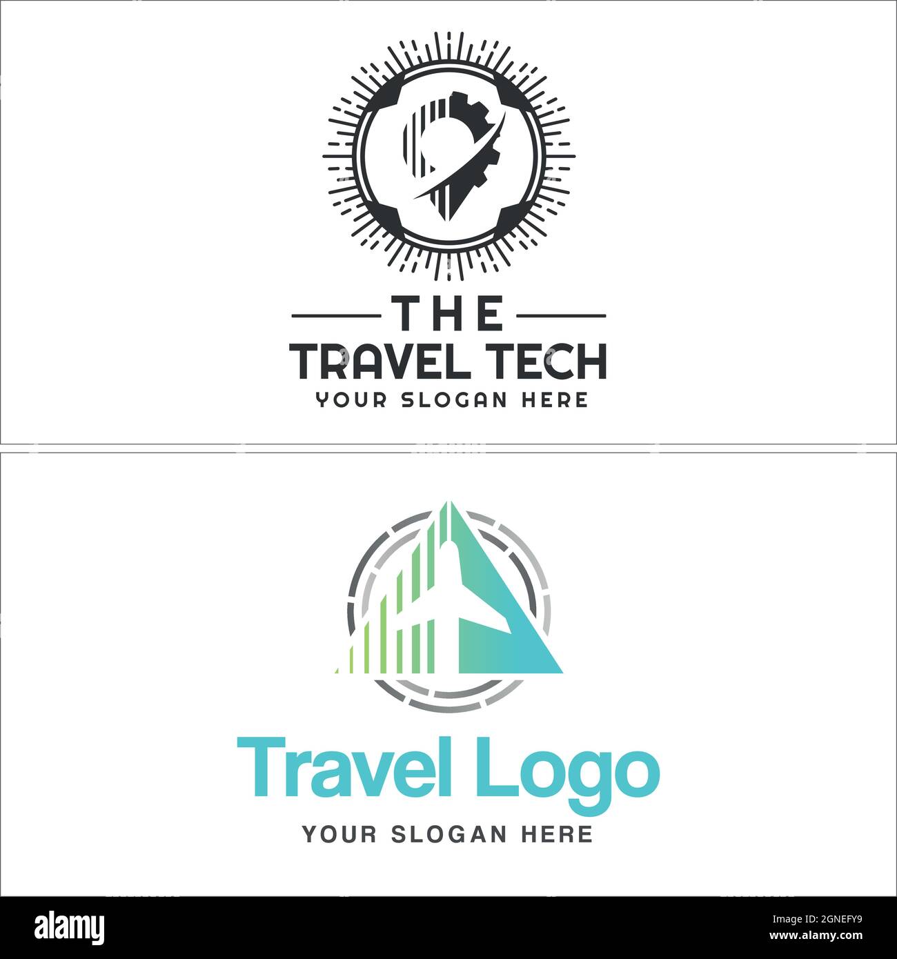 Travel Tech Flugzeug Pin Logo Design Stock Vektor