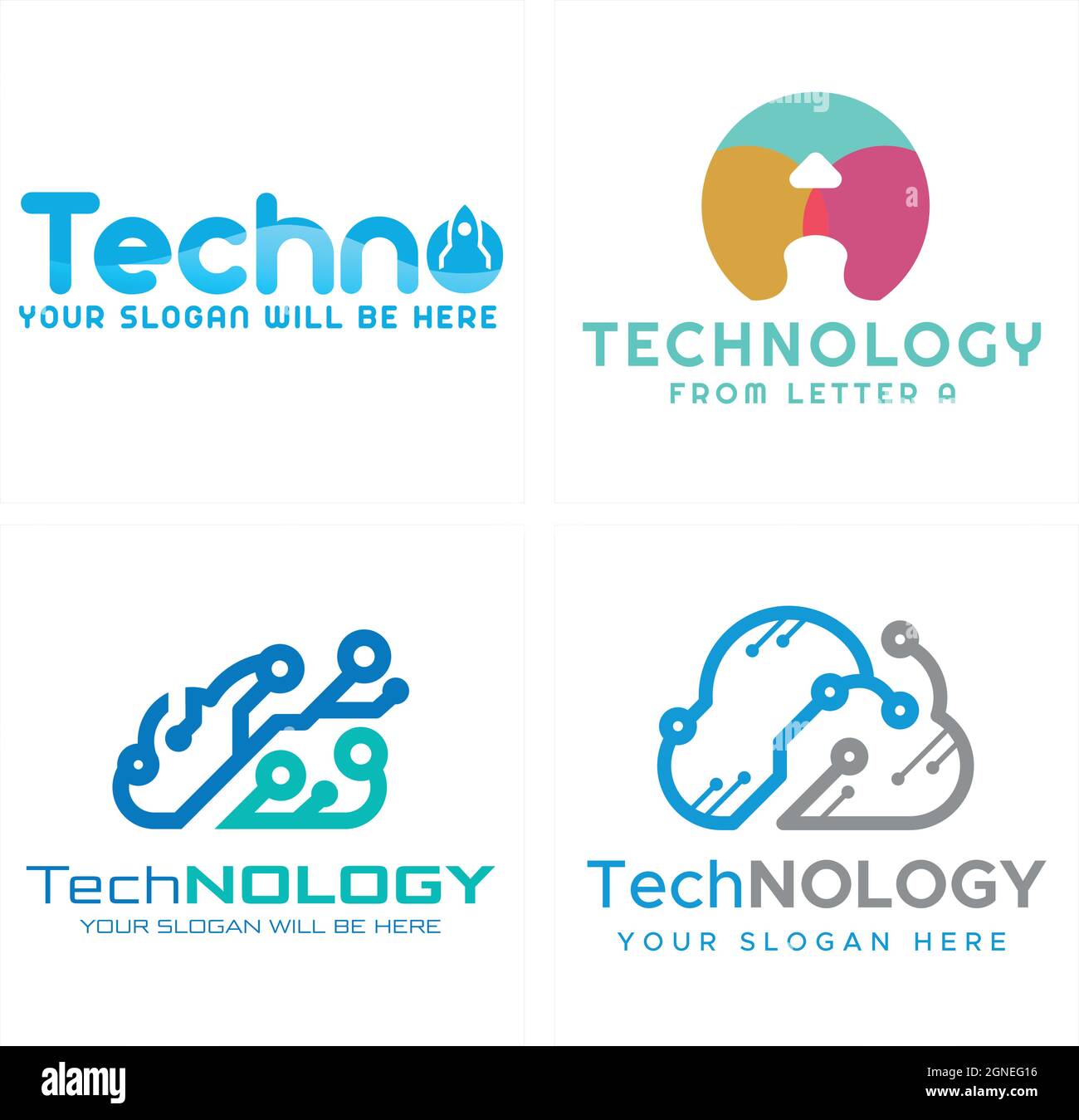 Technologie Rakete Cloud Speicher Tech-Verbindung Logo-Design Stock Vektor