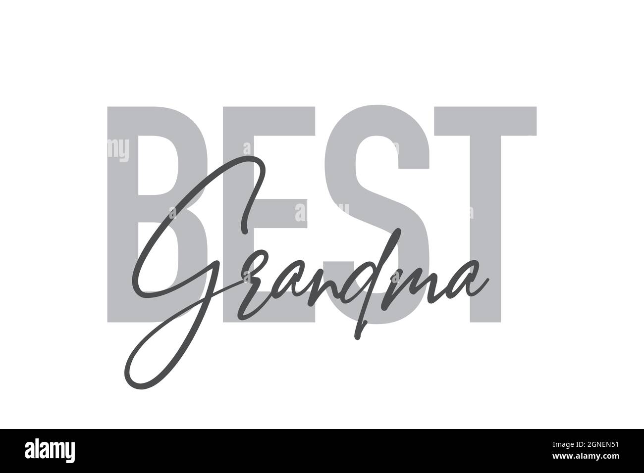 Modernes, schlichtes, minimalistisches typografisches Design eines Sprichwort „Beste Oma“ in Grautönen. Coole, urbane, trendige und verspielte Grafik-Vektorgrafik mit Stockfoto