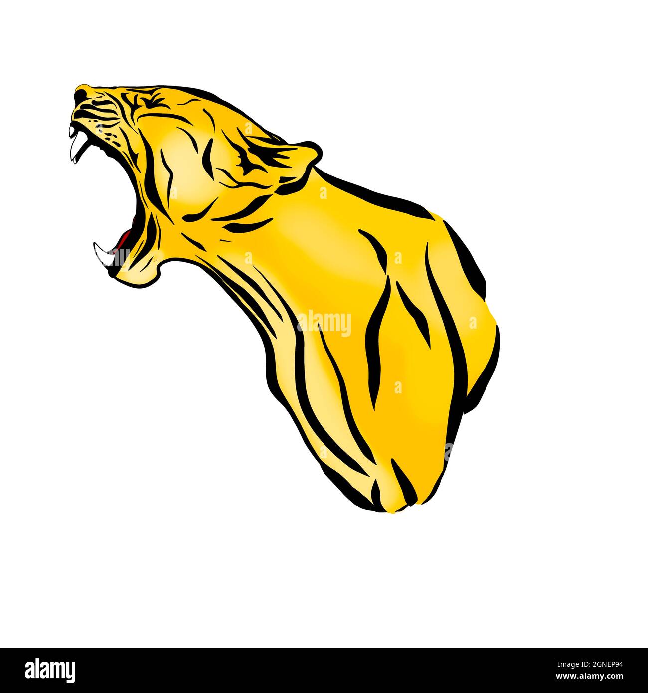 Ein Löwe mit einem entblödeten Mund. Der König des Dschungels. Ein Verwandter von Tiger, Panther, Leopard, Puma, Gepard und Hauskatze Stockfoto