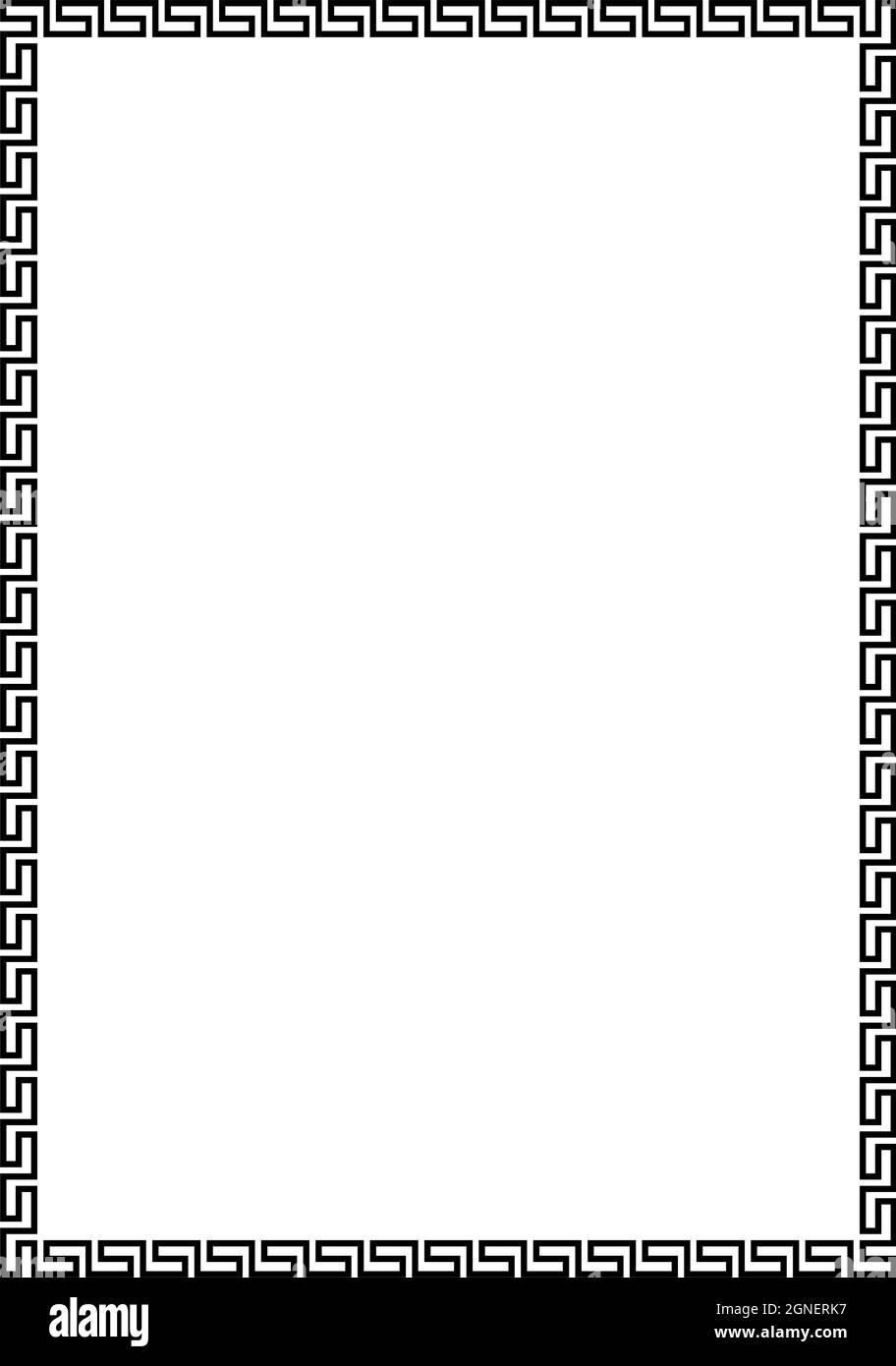 Mäanderer Rahmen Ornament auf isoliertem weißem Hintergrund. Stock Vektor
