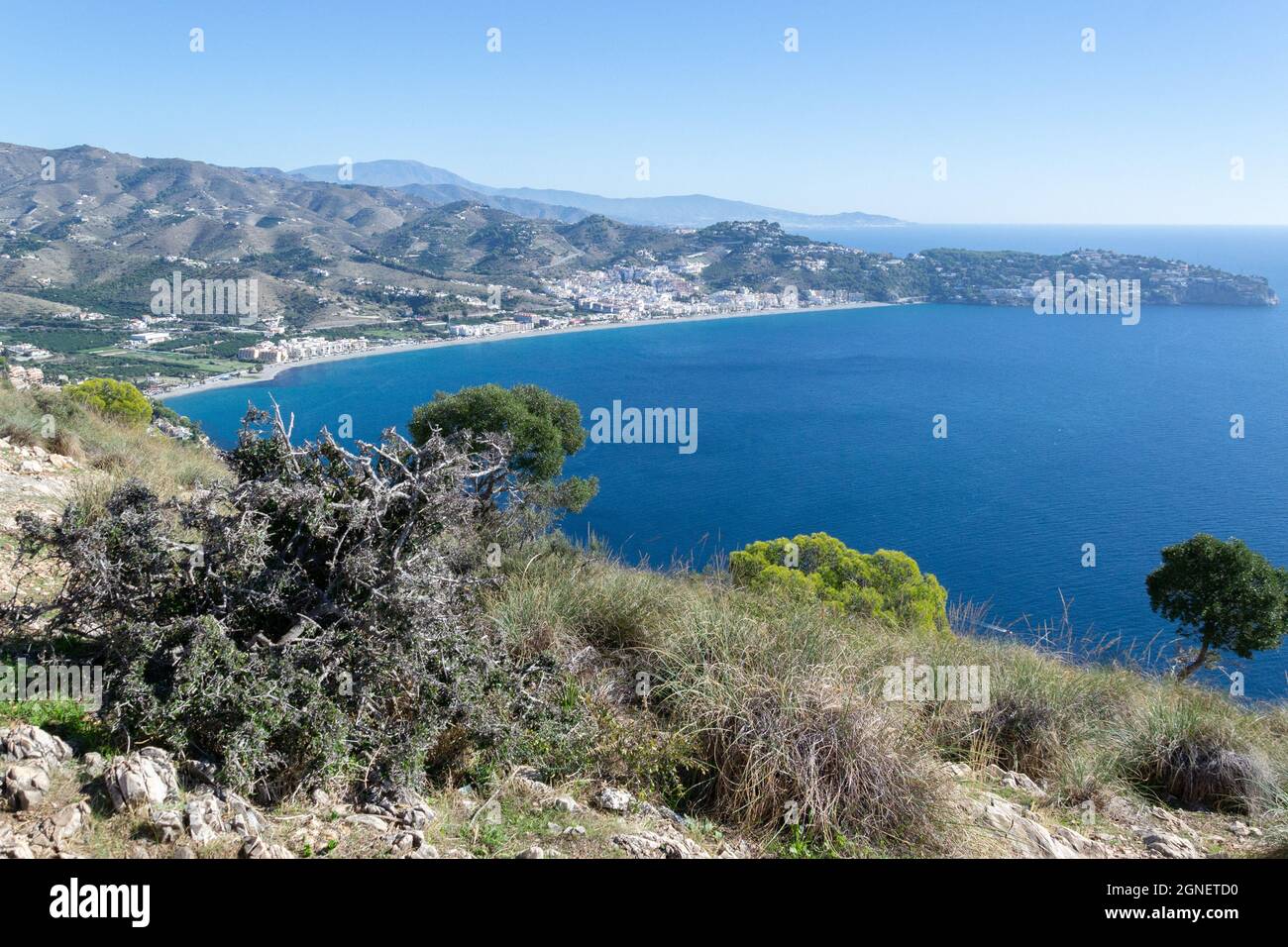 Blick auf La Herradura vom Aussichtspunkt Cerro Gordo Stockfoto