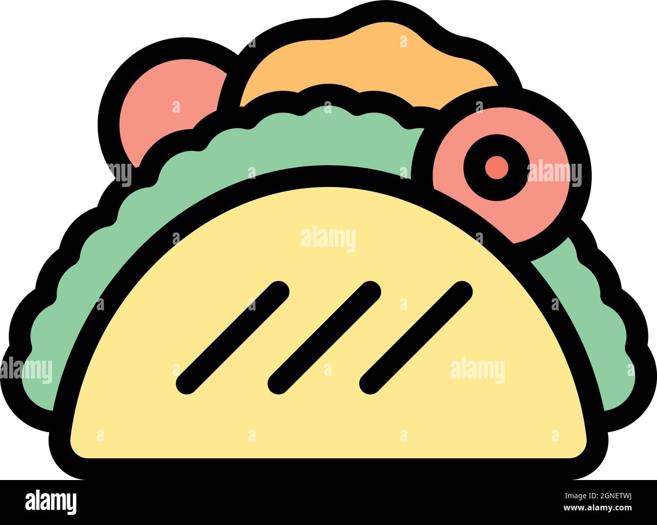 TortillaTacoSymbol. Umriss Tortilla Taco Vektor Symbol Farbe flach