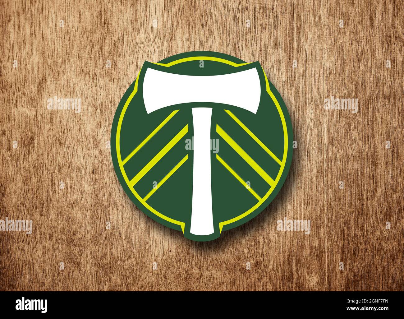 Wappen, Portland Timbers, amerikanischer Profifußballverein mit Sitz in Portland, Oregon. Stockfoto