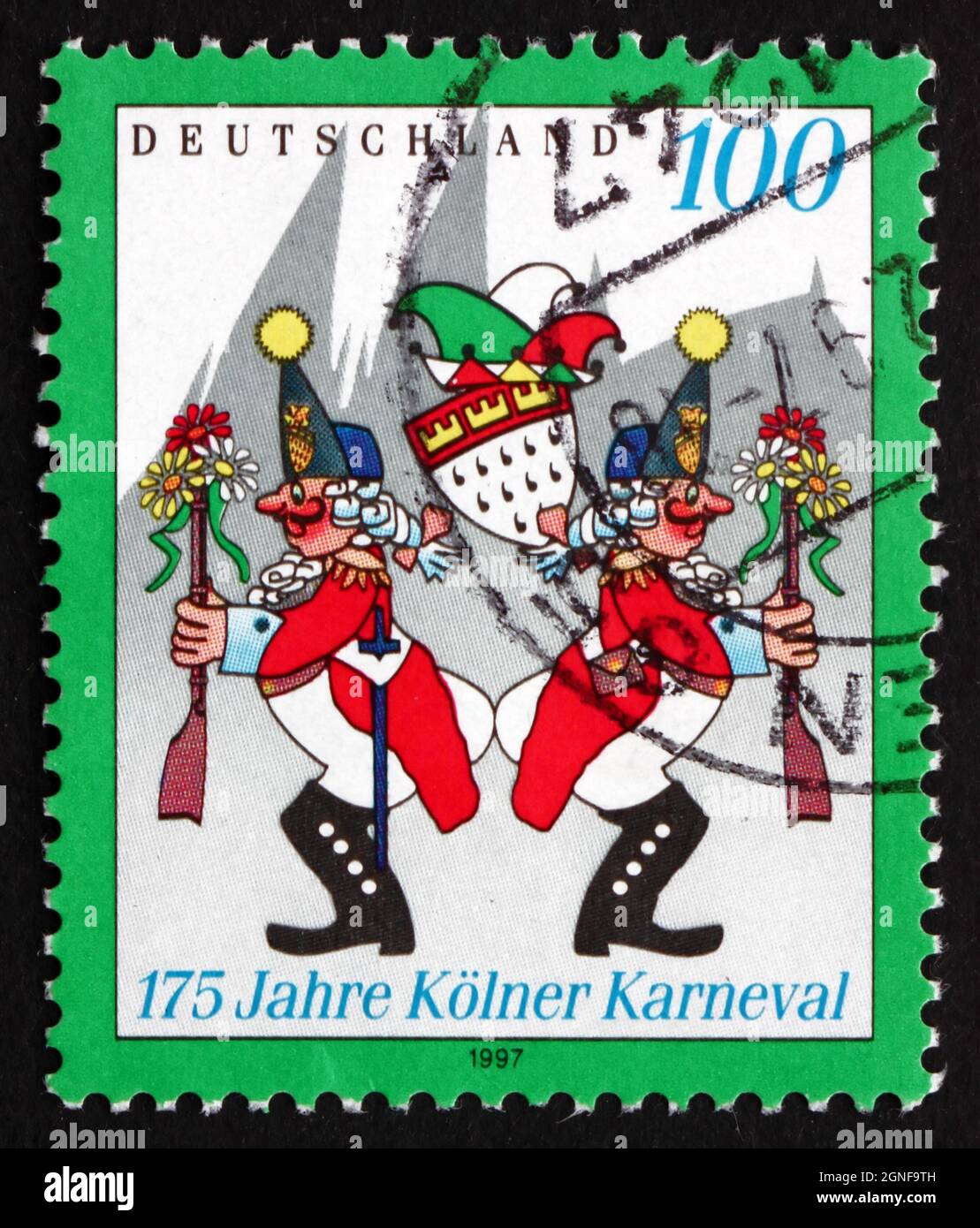 DEUTSCHLAND - UM 1997: Eine in Deutschland gedruckte Briefmarke zeigt den Kölner Karneval, 175. Jahrestag, um 1997 Stockfoto