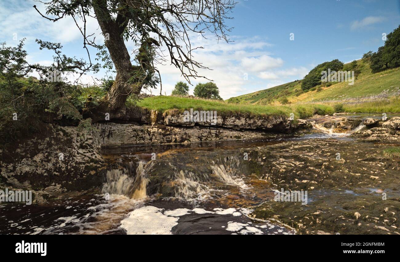 Wasserfälle am River Wharfe in der Nähe der Deepdale Bridge von Yokenthwaite nach Beckermonds Road Langstrothdale Craven Yorkshire Dales Stockfoto