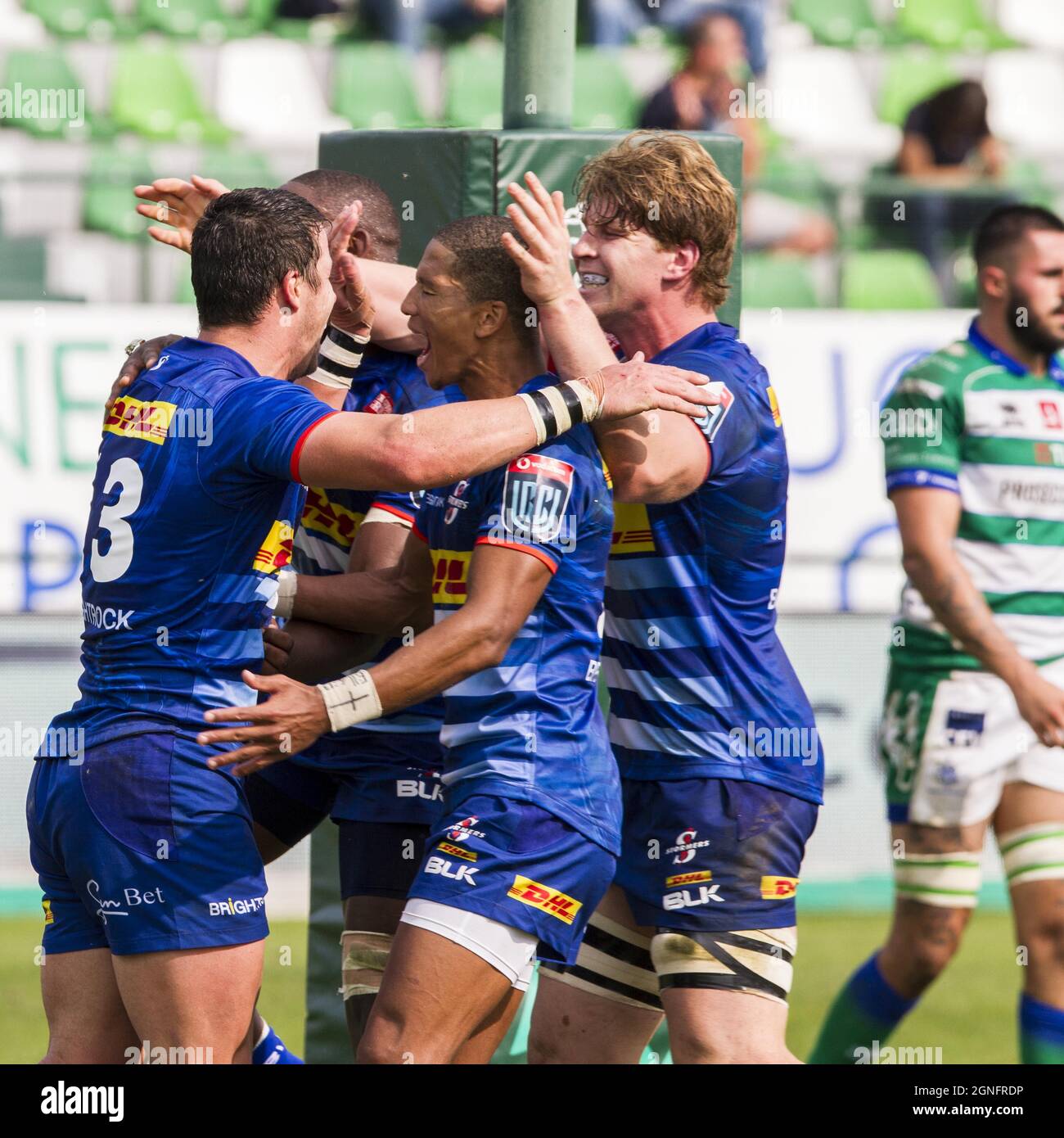 Monigo Stadium, Treviso, Italien, 25. September 2021, Stormers feiert Versuch während Benetton Rugby vs DHL Stormers - United Rugby Championship Spiel Stockfoto