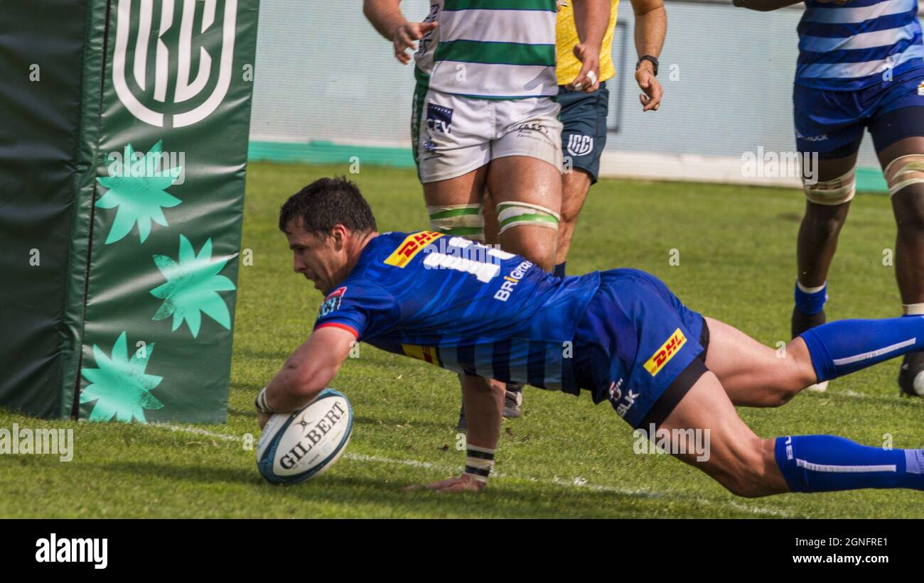 Monigo Stadium, Treviso, Italien, 25. September 2021, Ruhan Nel Probieren Sie während des Spiels Benetton Rugby gegen DHL Stormers - United Rugby Championship aus Stockfoto