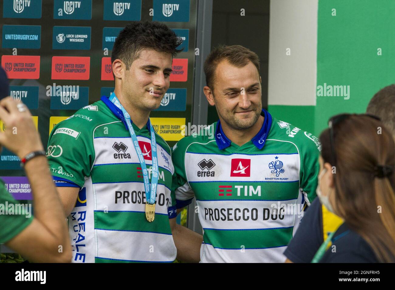 Monigo Stadium, Treviso, Italien, 25. September 2021, Tomas Albornoz Spieler des Spiels während des Spiels von Benetton Rugby gegen DHL Stormers - United Rugby Championship Stockfoto