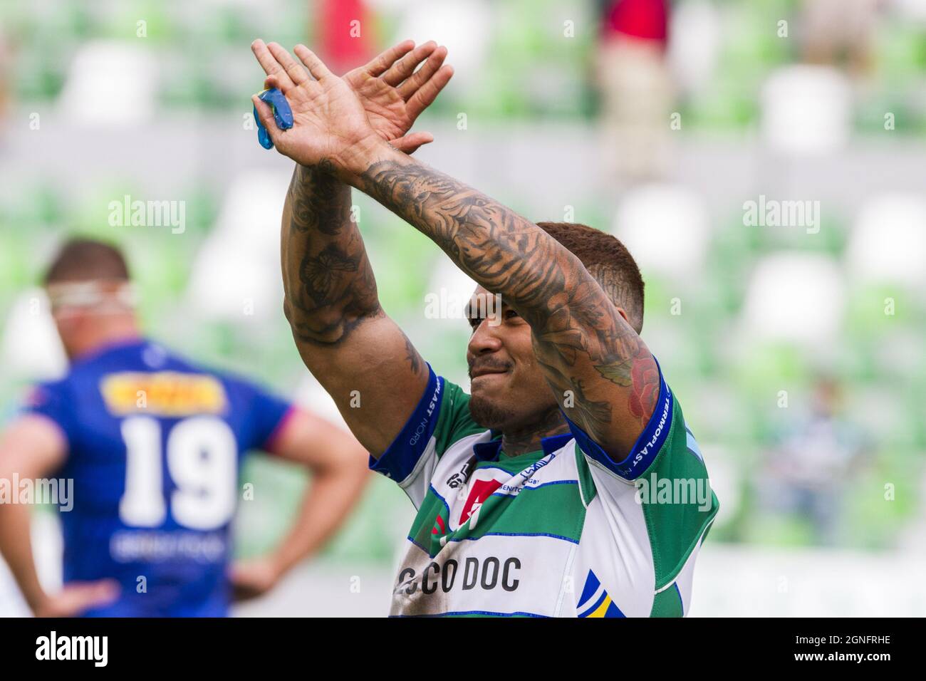 Monigo Stadium, Treviso, Italien, 25. September 2021, Monty Ioane während des Spiels von Benetton Rugby gegen DHL Stormers - United Rugby Championship Stockfoto