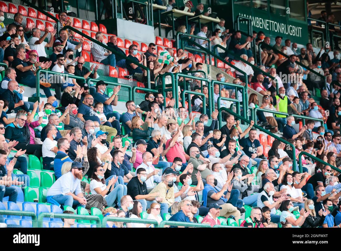 Monigo Stadium, Treviso, Italien, 25. September 2021, Benettons Unterstützer während des Spiels von Benetton Rugby gegen DHL Stormers - United Rugby Championship Stockfoto