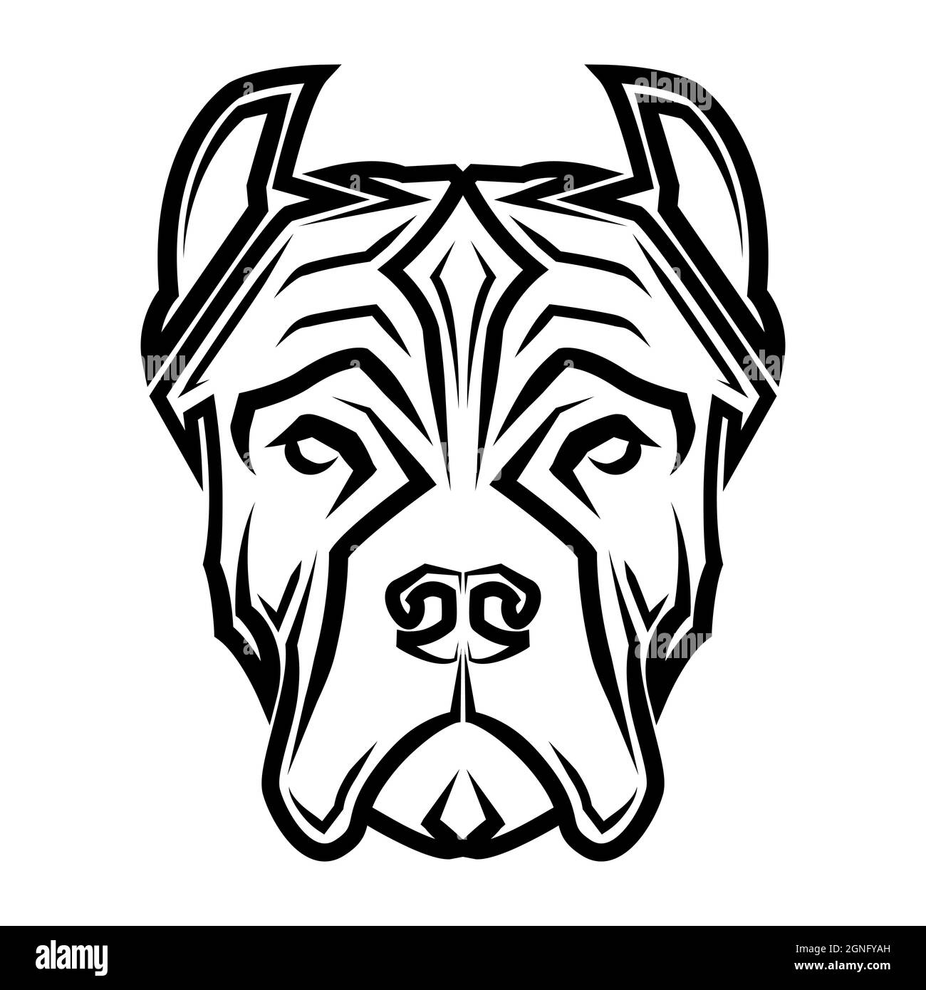 Schwarz-weiße Linienkunst des Pitbull-Hundekopfes. Gute Verwendung für Symbol, Maskottchen, Symbol, Avatar, Tattoo, T-Shirt-Design, Logo oder ein beliebiges Design Stock Vektor