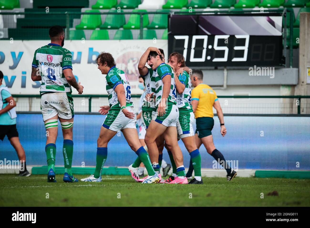 Monigo Stadium, Treviso, Italien, 25. September 2021, Benetton jubelte während des Spiels von Benetton Rugby gegen DHL Stormers - United Rugby Championship Stockfoto