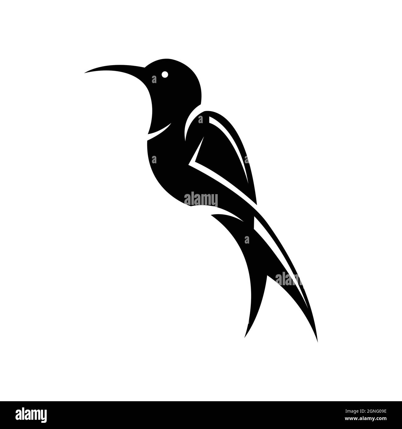 Schwarze Vektorgrafik auf weißem Hintergrund eines kleinen schönen Vogels Stock Vektor