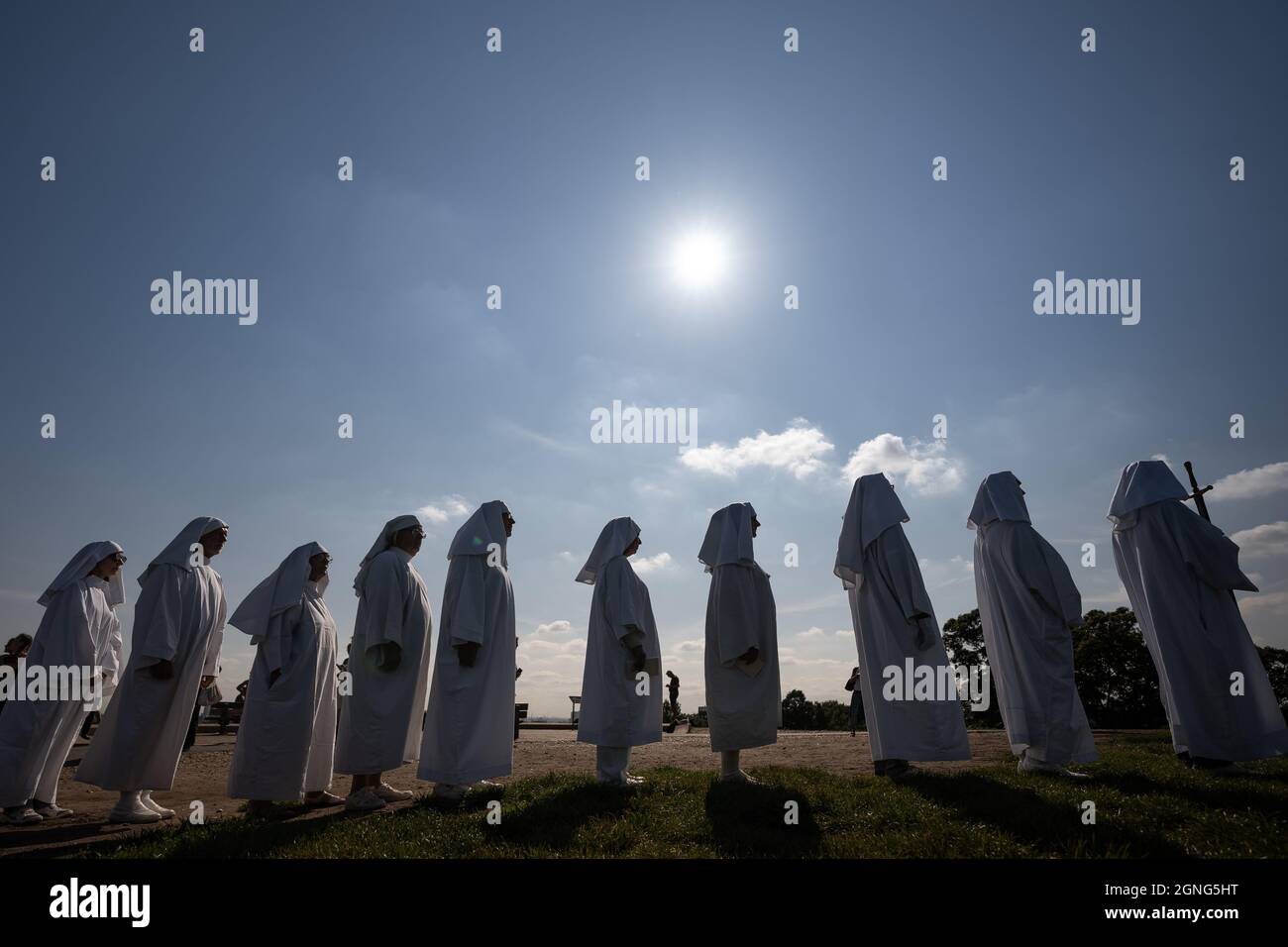 Der britische Druidenorden feiert die Herbst-Tagundnachtgleiche mit einer Zeremonie auf dem Primrose Hill. London, Großbritannien. Stockfoto