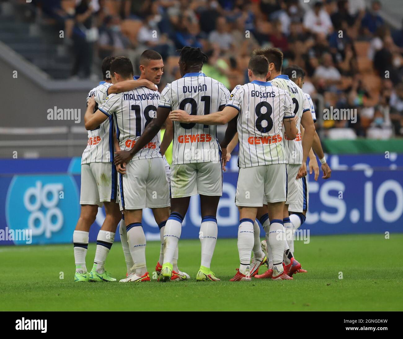 MAILAND ITALIEN- September 26 Giuseppe Meazza Ruslan Malinovskyi feiert sein Tor während des Serie A-Spiels zwischen FC Inter und Atalanta BC im Stadio Giuseppe Meazza am 26. September 2021 in Mailand, Italien. Stockfoto