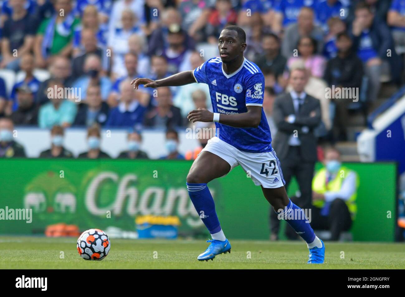 Boubakary Soumare #42 von Leicester City läuft mit dem Ball Stockfoto