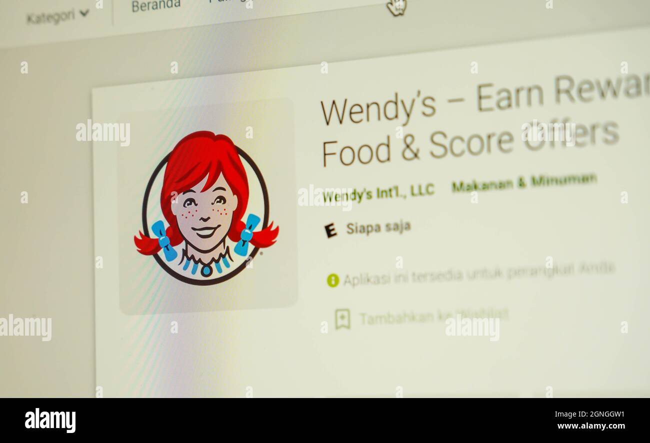 Jakarta, Indonesien-17. September 2021: Wendys mobile Apps-Website auf dem Bildschirm am 17. September 2021 in Jakarta Indonesien. Stockfoto