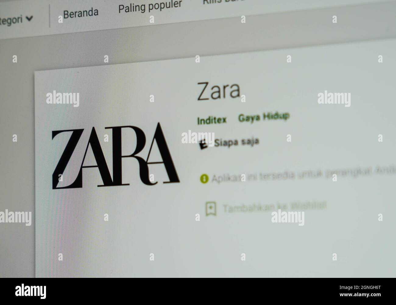 Jakarta, Indonesien-17. September 2021: Zara mobile Apps Website auf dem Bildschirm am 17. September 2021. In Jakarta Indonesien. Stockfoto