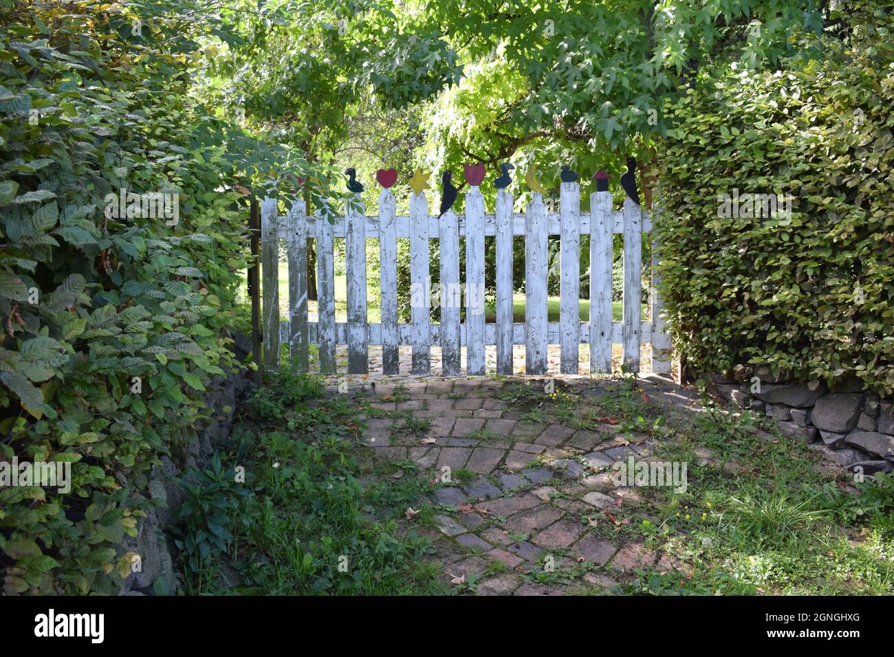 Weiß gepflückt Zaun Stockfoto