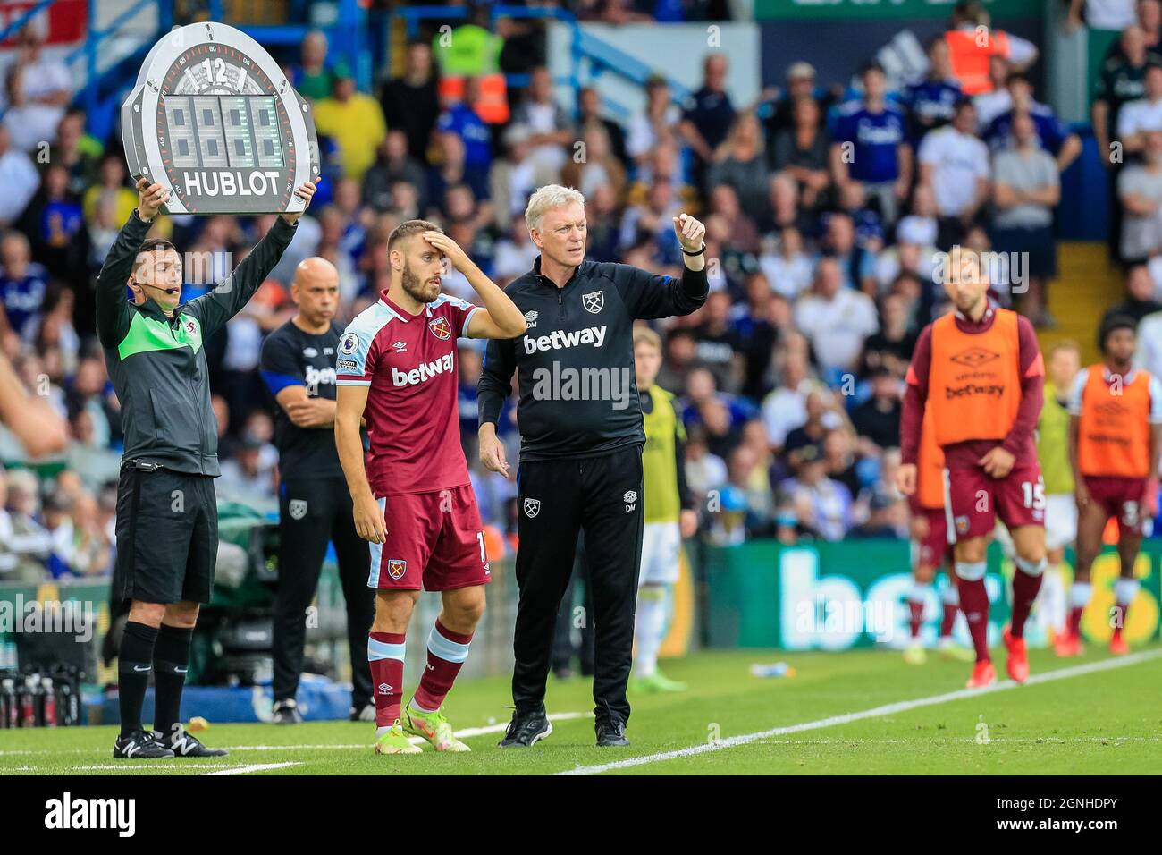 Leeds, Großbritannien. September 2021. David Moyes Manager von West Ham United während des Spiels in Leeds, Großbritannien am 9/25/2021. (Foto von James Heaton/News Images/Sipa USA) Quelle: SIPA USA/Alamy Live News Stockfoto