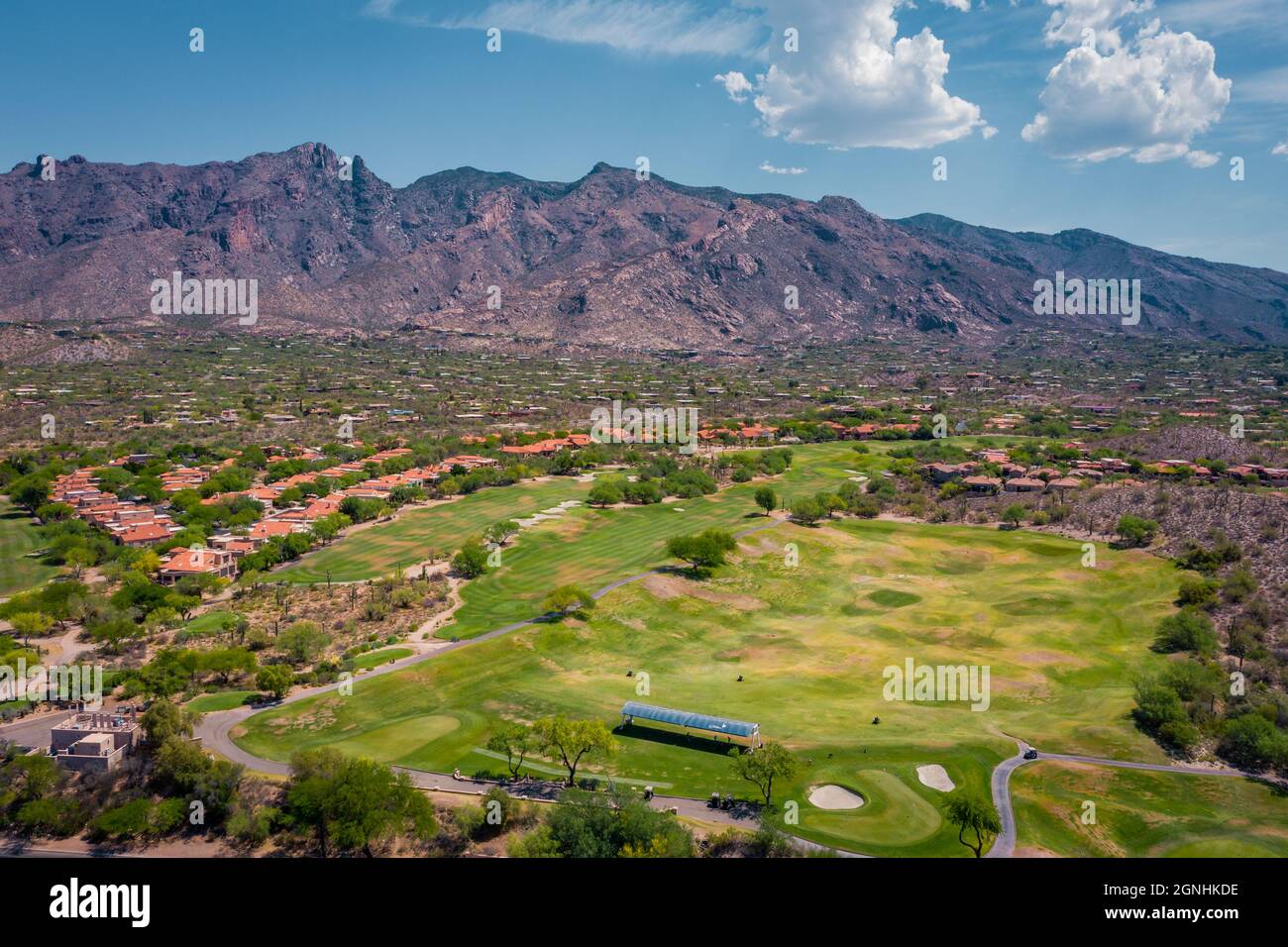 Golfplatz in Tucson Arizona Catalina Foothills mit Bergen in der Ferne Stockfoto