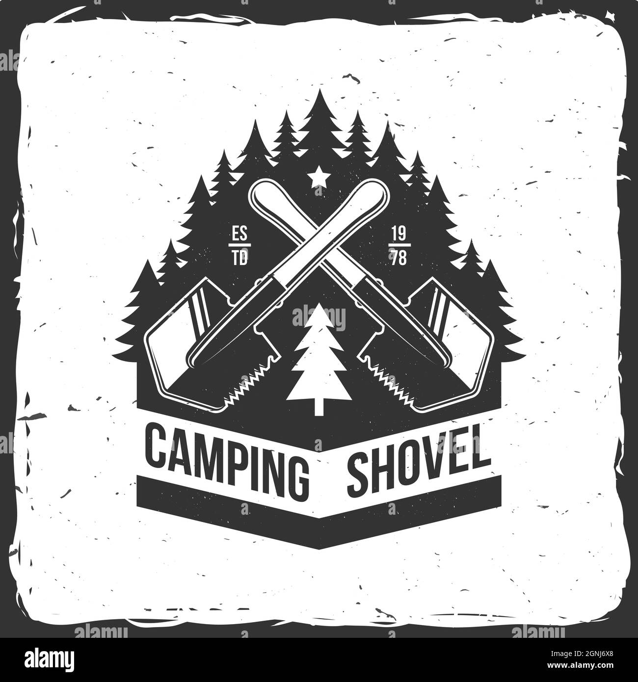 Campingschaufel. Outdoor-Abenteuer. Vektorgrafik. Konzept für Hemd oder Logo, Print, Stempel oder T-Shirt. Vintage Typografie Design mit Camper Schaufel Stock Vektor