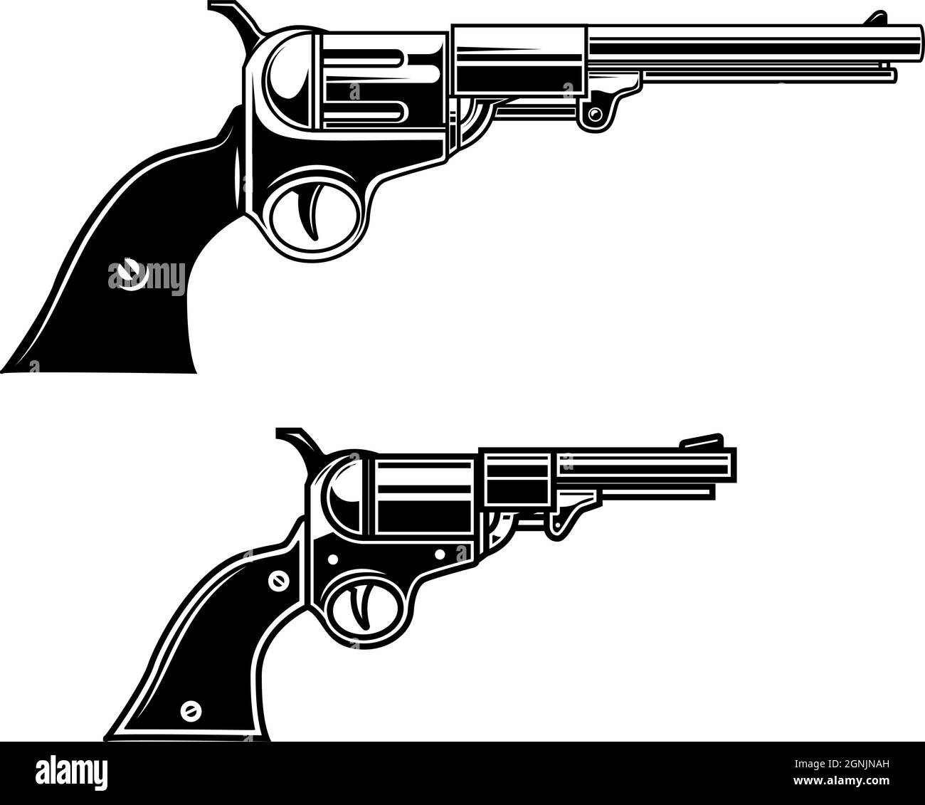 Illustration von Cowboy-Revolvern . Gestaltungselement für Logo, Etikett, Schild, Emblem, Plakat. Vektorgrafik Stock Vektor