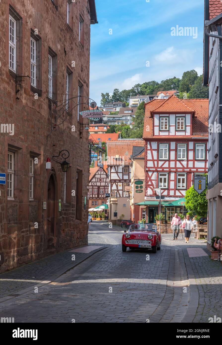 Blick auf die mittelalterlichen Gebäude von Büdingen, Hessen, Deutschland Stockfoto