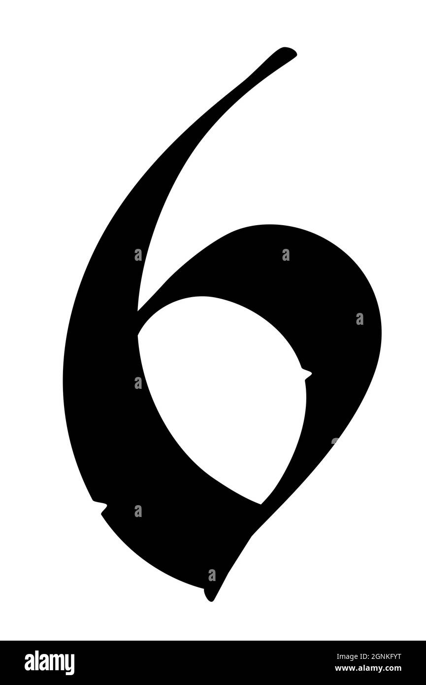 Nummer 6 im gotischen Stil. Vektor. Das Symbol ist auf weißem Hintergrund isoliert. Kalligraphie und Schriftzüge. Mittelalterlicher lateinischer Buchstabe. Logo für die com Stock Vektor