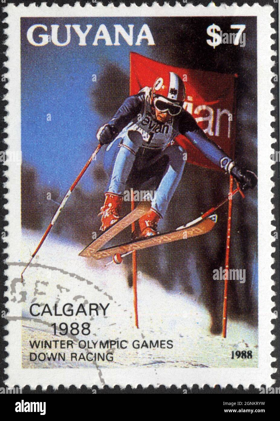 Timbre Guyana, S7, Calgary, 1988, olympische Winterspiele, Down Racing, 1988 Stockfoto