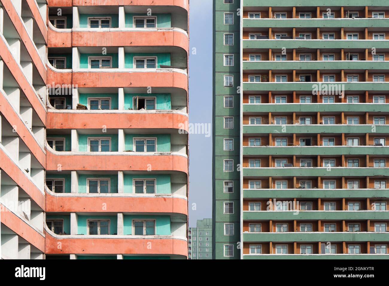 Detail des Wohngebäudes in Pjöngjang, Nordkorea Stockfoto