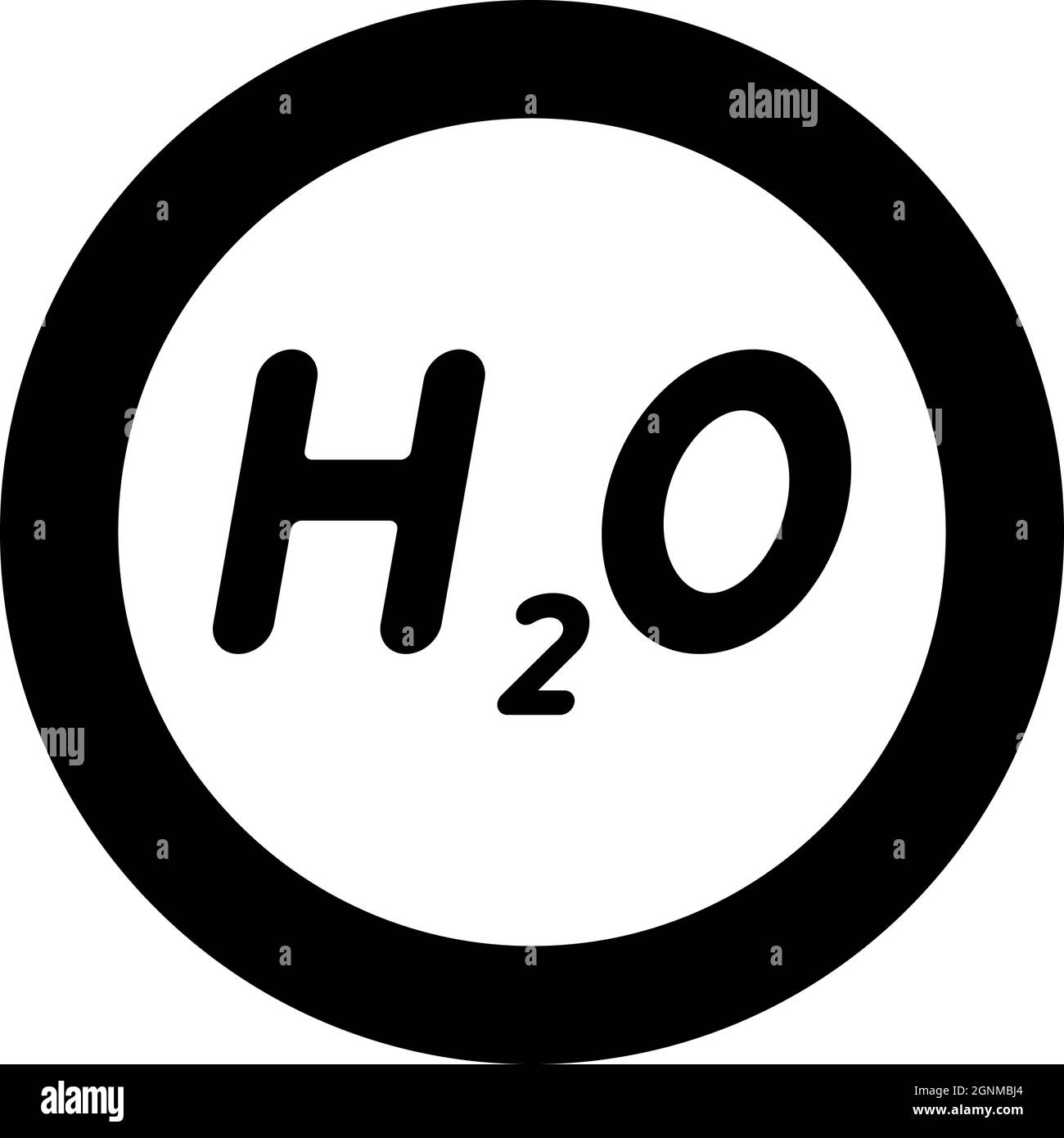 Chemische Formel H2O Wasser Symbol im Kreis rund schwarz Farbe Vektor Illustration solide Kontur Stil einfaches Bild Stock Vektor