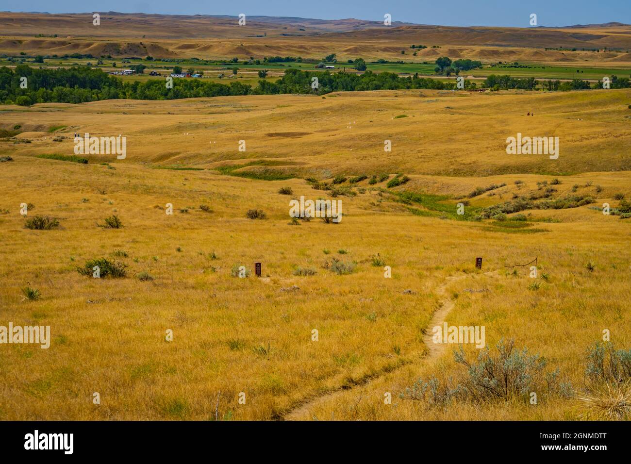 Die Schlacht am Little Bighorn, auch bekannt als Wounded Knee, wurde entlang der Klippen und Schluchten des Little Bighorn River Valley in Montana ausgetragen Stockfoto