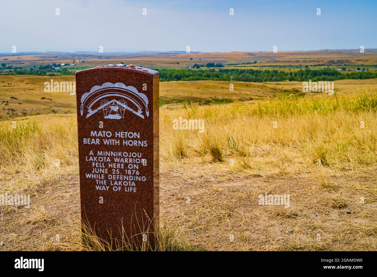 Schlacht am Kleinen Bighorn, Grabstein von Bear mit Hörnern, einem Lakota-Krieger, der starb, als er die Lebensweise der lakota verteidigte Stockfoto