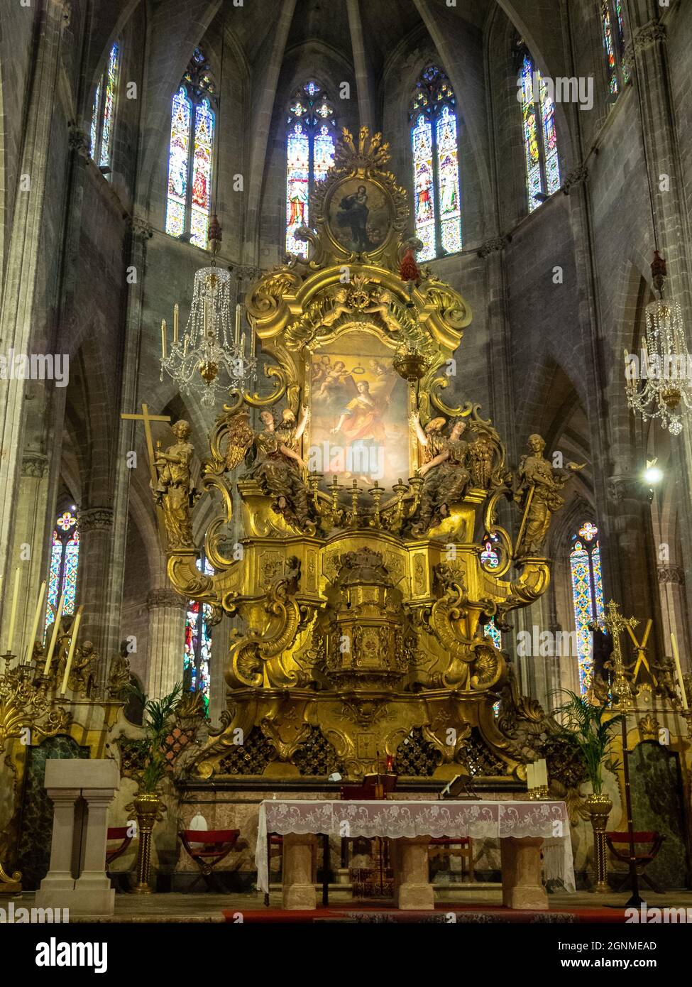 Santa Eulalia Kirche Hauptaltar, Palma Stockfoto