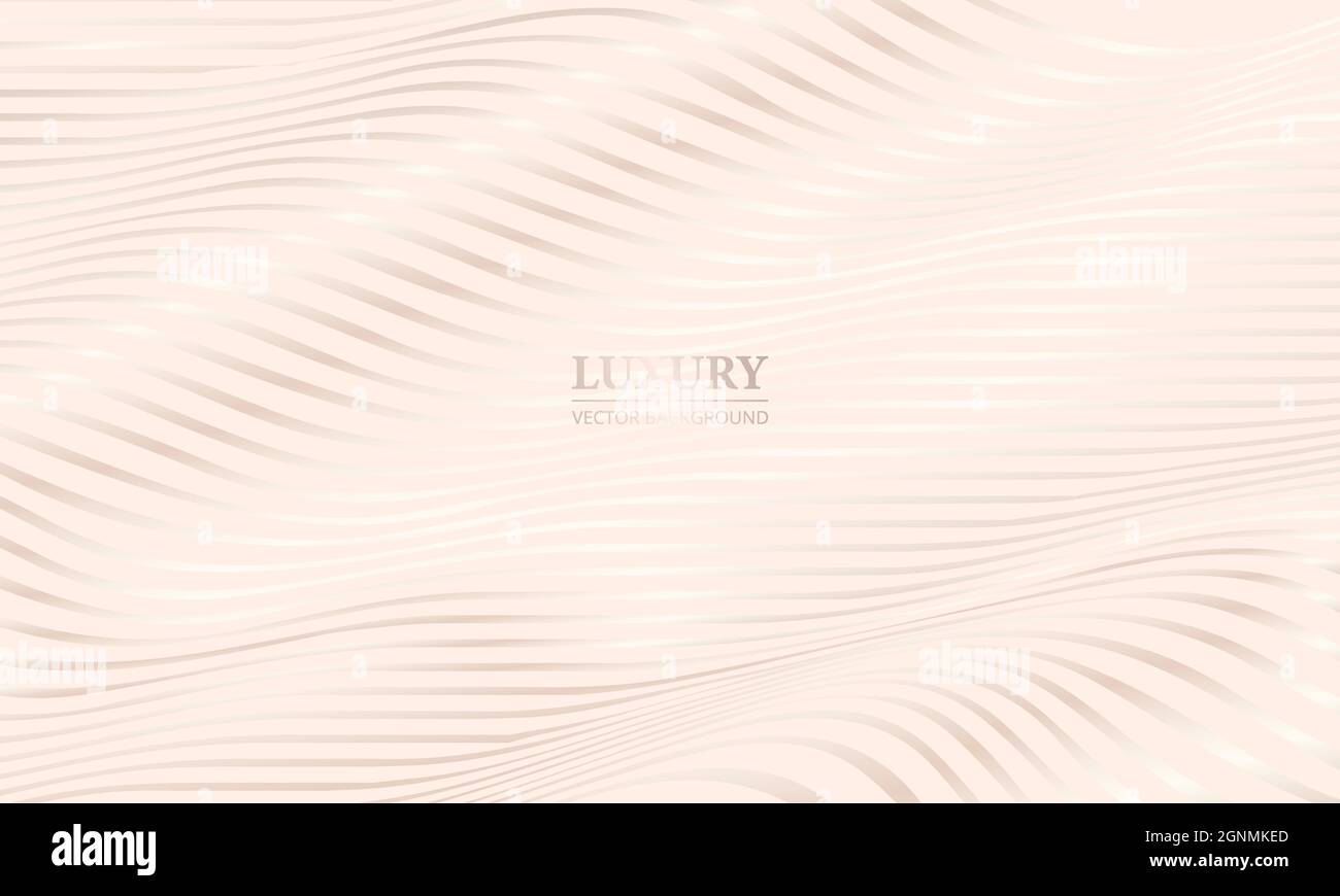 Cremefarben eleganter Luxus-Hintergrund mit welligen Linien aus Weißgold. 3d modernes realistisches Luxus-Roségold-Muster. Vektorgrafik Stock Vektor